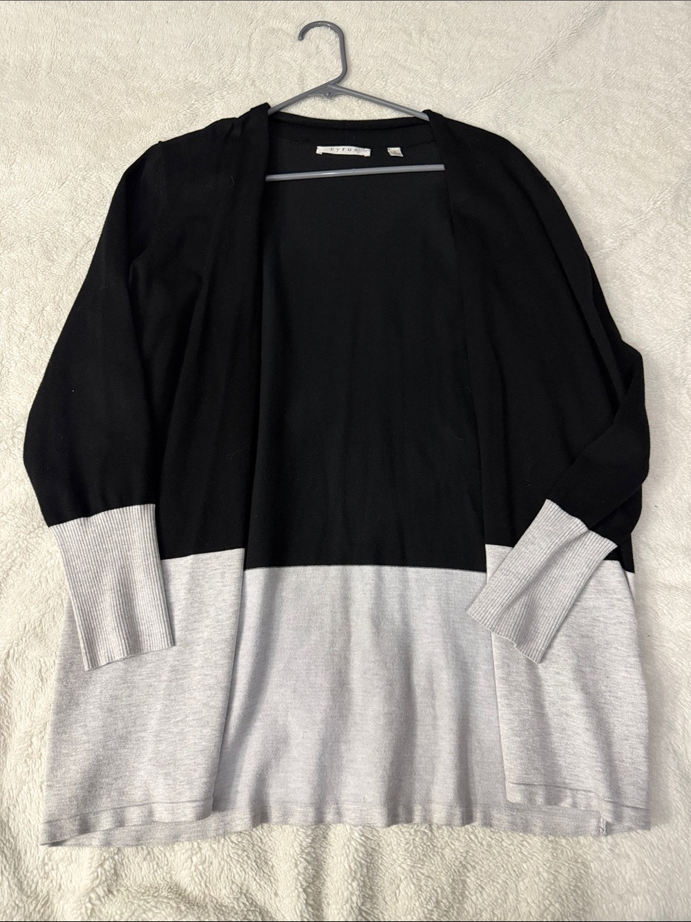 Cyrus Black and Light Gray Open-Front Colorblock Cardigan